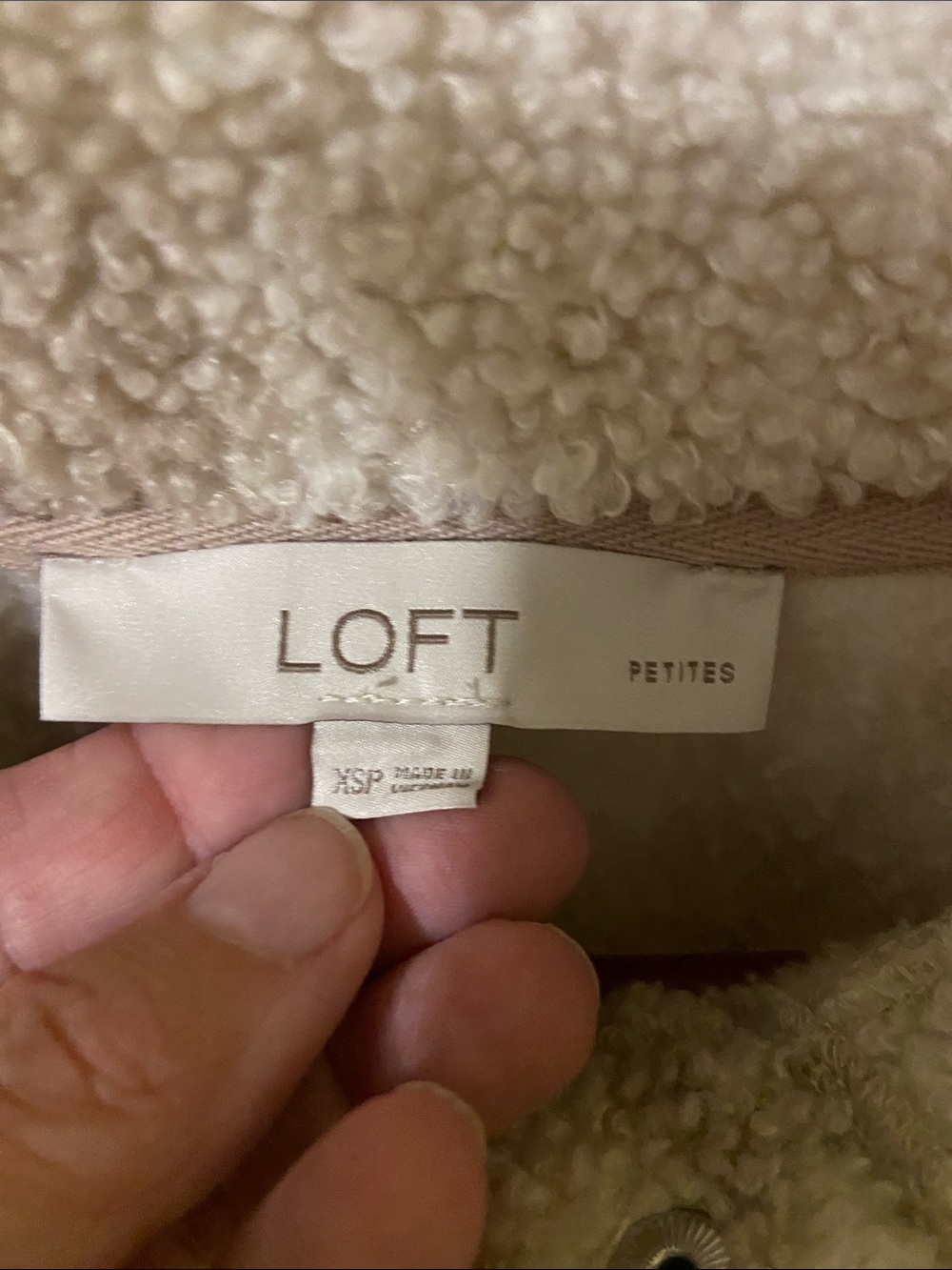 LOFT Taupe and Cream Plaid Sherpa Snap Pullover - Picture 2 of 4